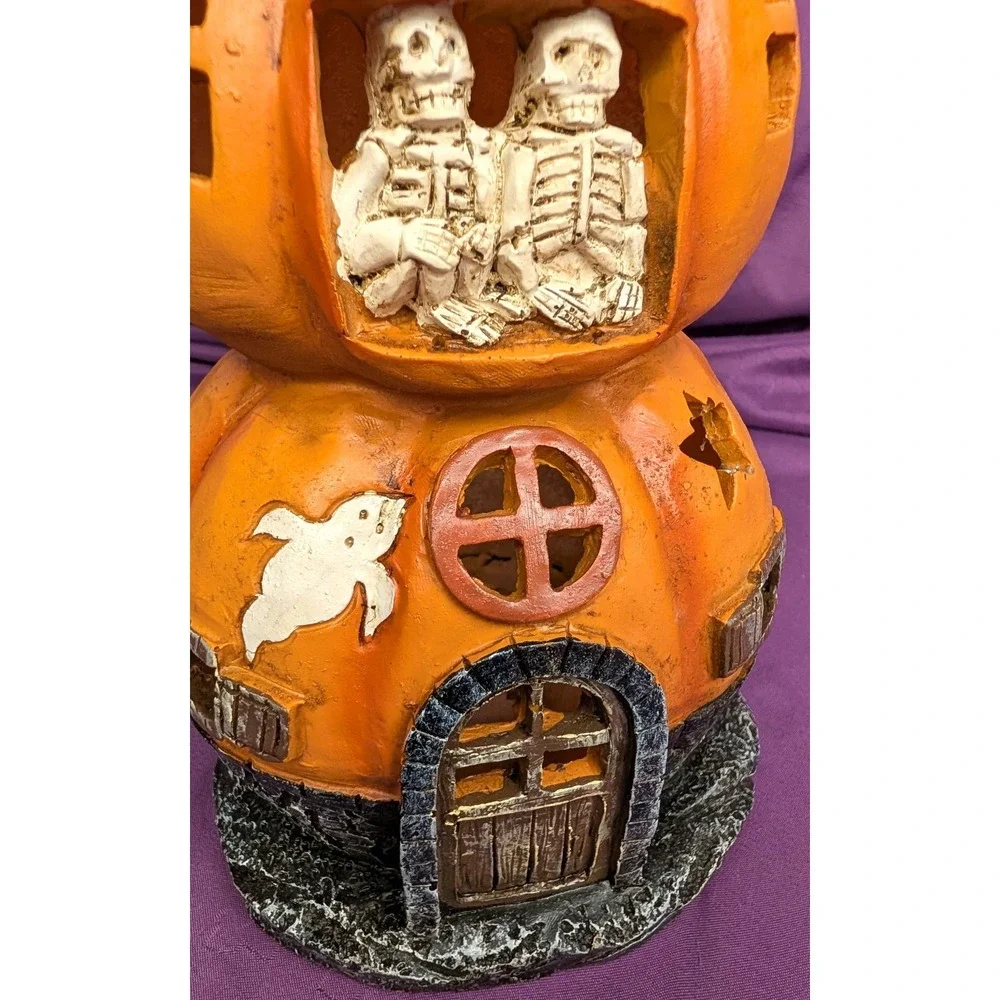 Vintage Halloween Jack-O-Lantern Pumpkin Stack LED Flashing Light Molded Y2K 12